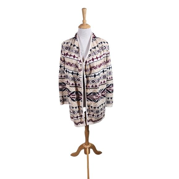 Lucky Brand Women's Aztec Open Cardigan Sweater Long Sleeve, Sz S - Picture 2 of 9